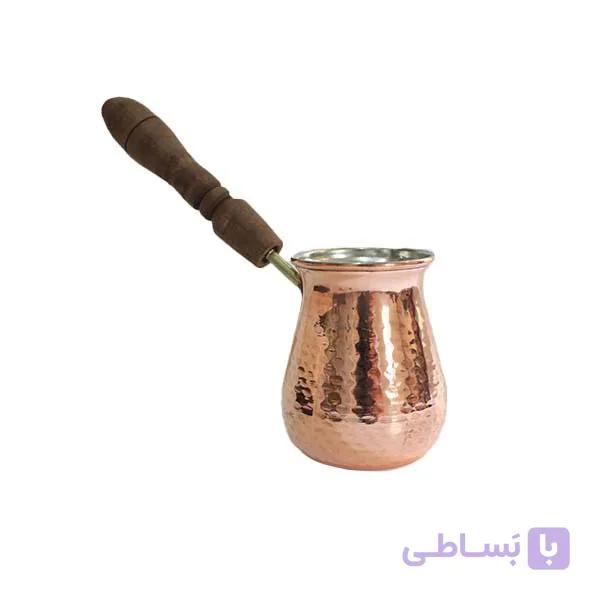 قهوه جوش مسی سایز 1 دهانه 7 دسته چوبی حجم ۴ کاپ