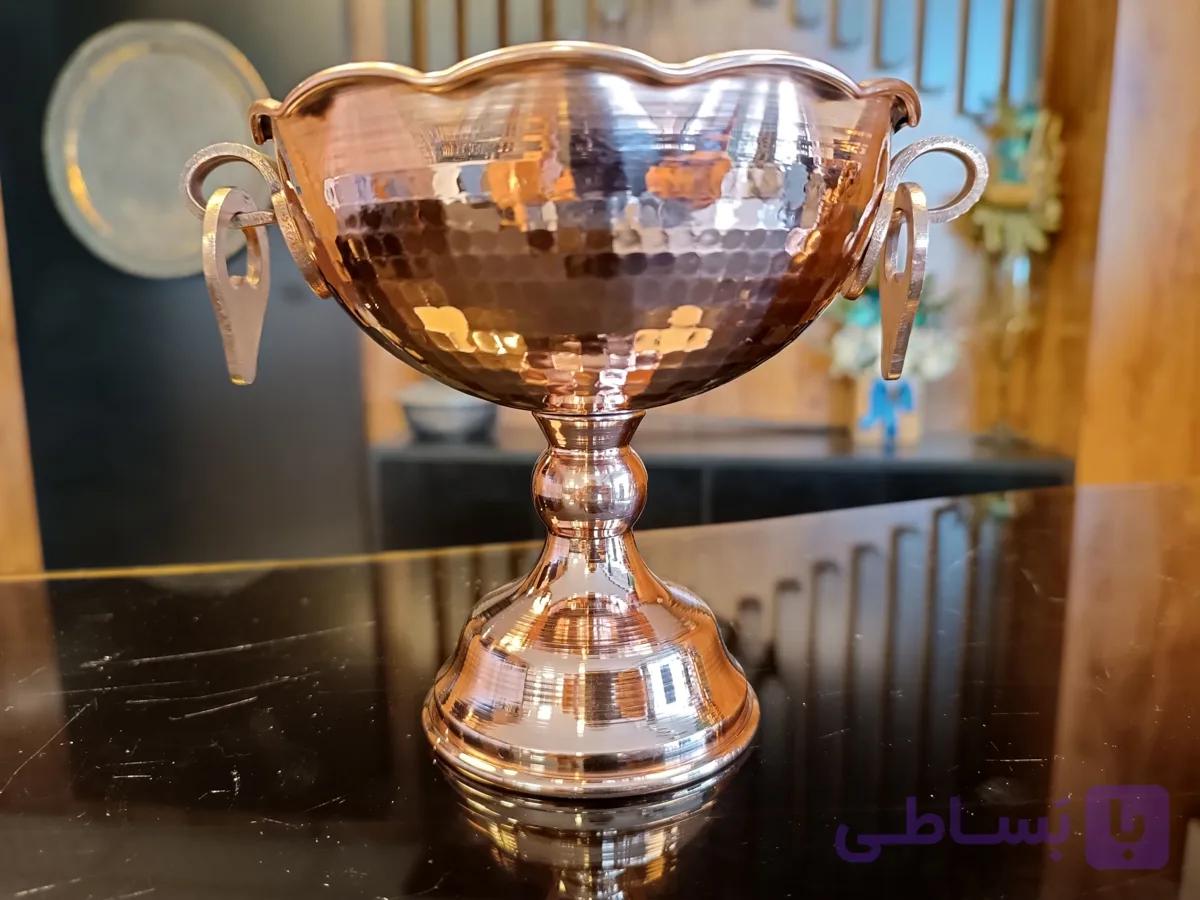 نقل خوری مسی و کاسه تک پایه پذیرایی مسی گوشواره دار سایز 1 ارتفاع 12 قطر 11.5