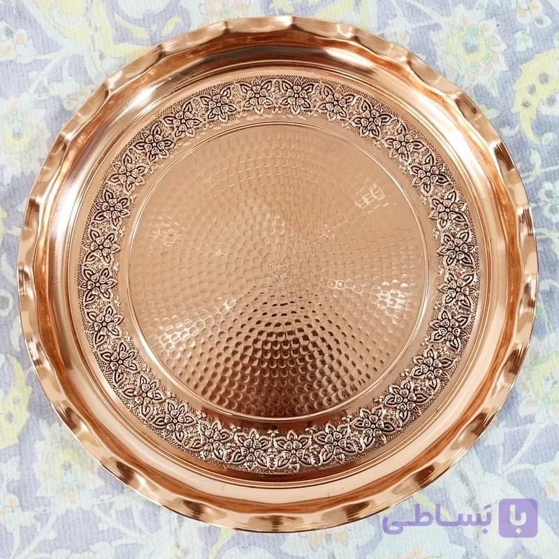 سینی مسی طرح گل و برگ قطر 32سانتی متری تمام مس زنجان