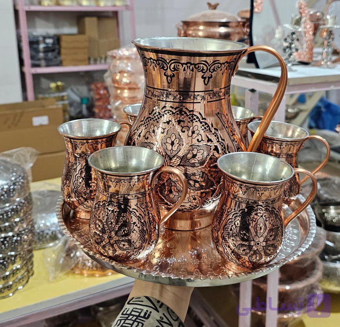 سرویس پارچ و لیوان مسی ۶ تایی الماس تراش مشکی زیبا و درجه یک اعلا