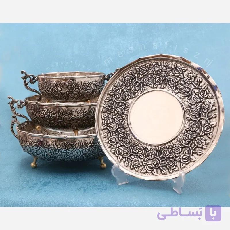 سرویس پذیرایی چهار تیکه مسی کروم سلطنتی نانو طرح گلبرک گل برجسته