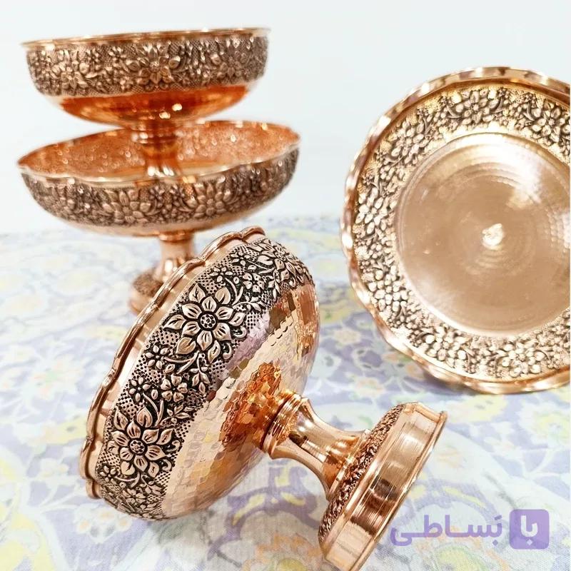 سرویس پذیرایی گلبرگ مسی گل برجسته قلم زنی رنگ ثابت