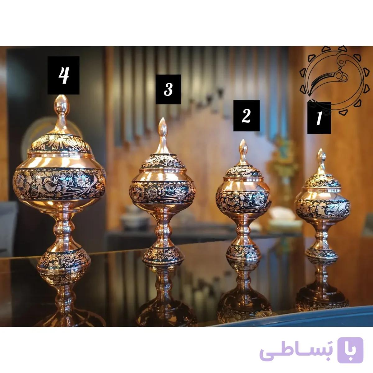 قندان پایه دار مسی الماس تراش سایز 2 ارتفاع 20 سانت