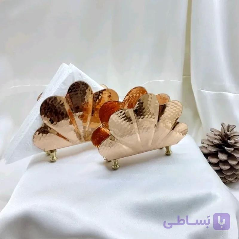 جا دستمال کاغذی تمام مسی رومیزی دو مدل زیبا پایه دار نانو