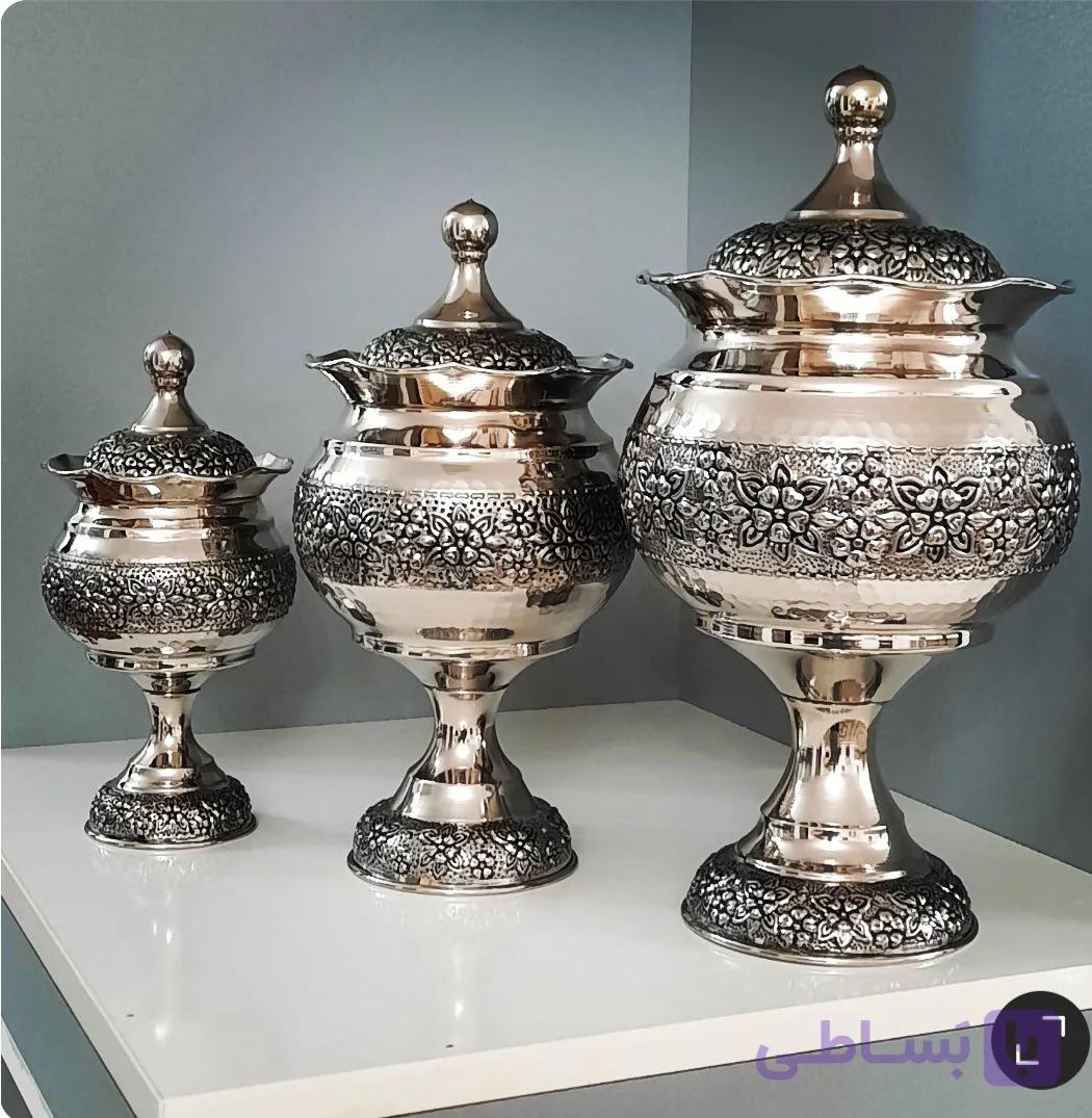 قندان گنبدی گلبرگ مسی کروم سایز ۳ بزرگ ارتفاع ۳۰ سیاه قلم نانو جنس درجه یک