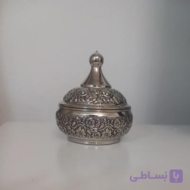 قندان مسی دوعددی کروم شده گلبرگ زیبا