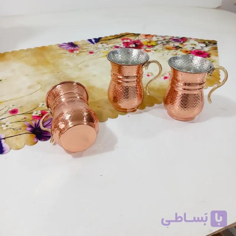 3 عدد لیوان کمر باریک مسی زنجان رنگ ثابت و نانو