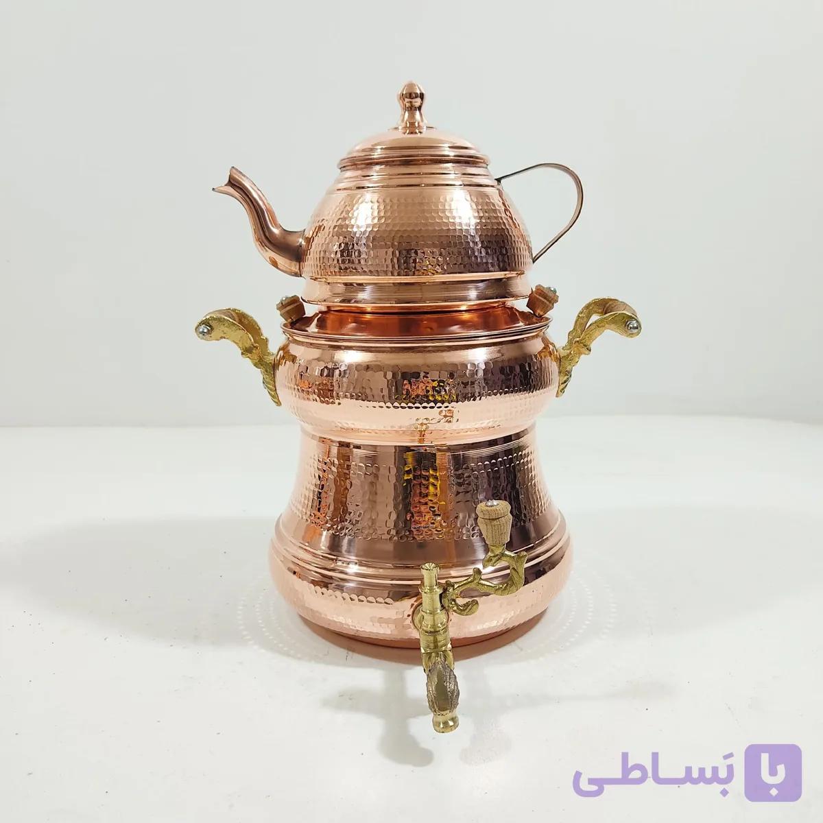 سماور روگازی مسی همراه با کتری ۴ ل
