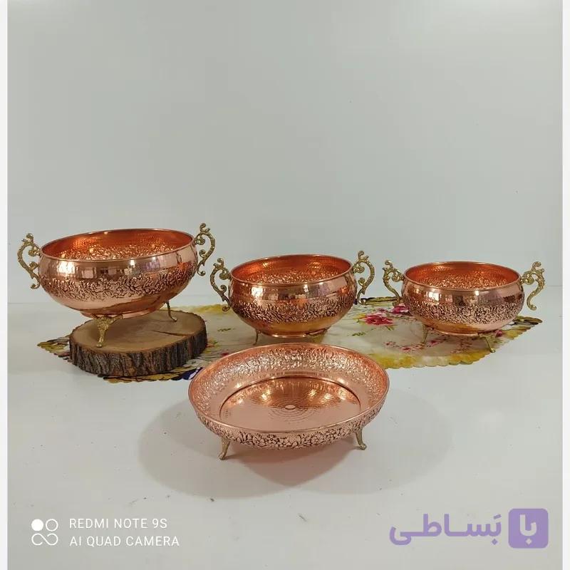 سرویس پذیرایی مسی رز گل ریزگل گلبرگ کروم زنجان 4 تیکه رزگل برجسته