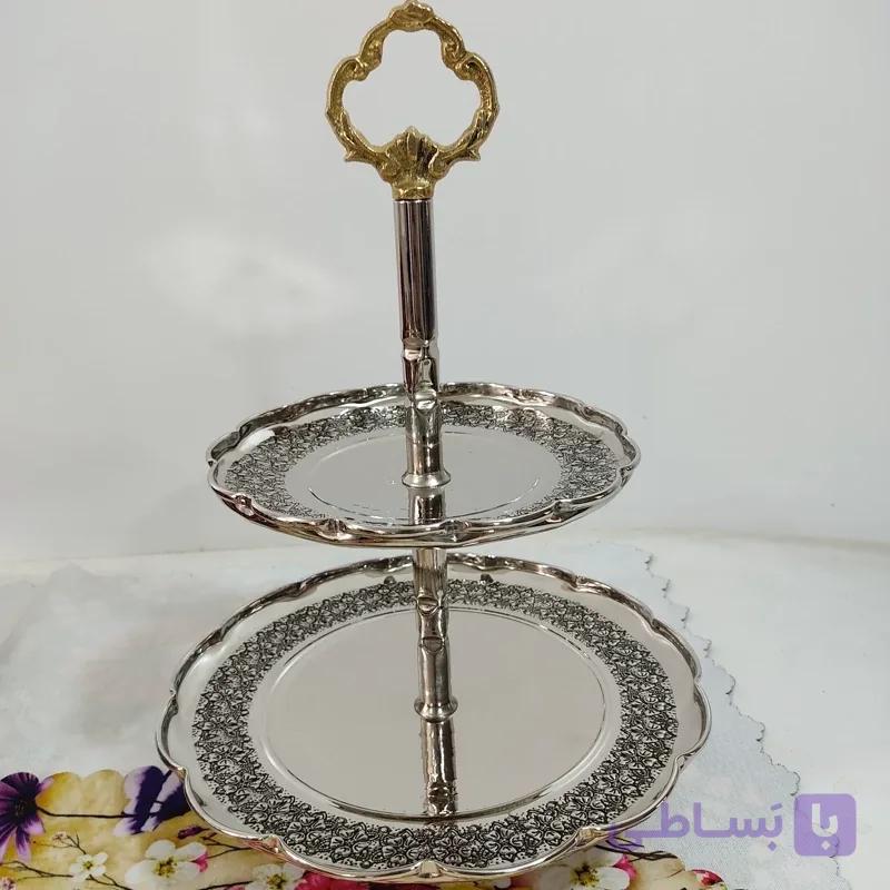 شیرینی خوری دو طبقه کروم مسی کار زیبا چکشی و براق