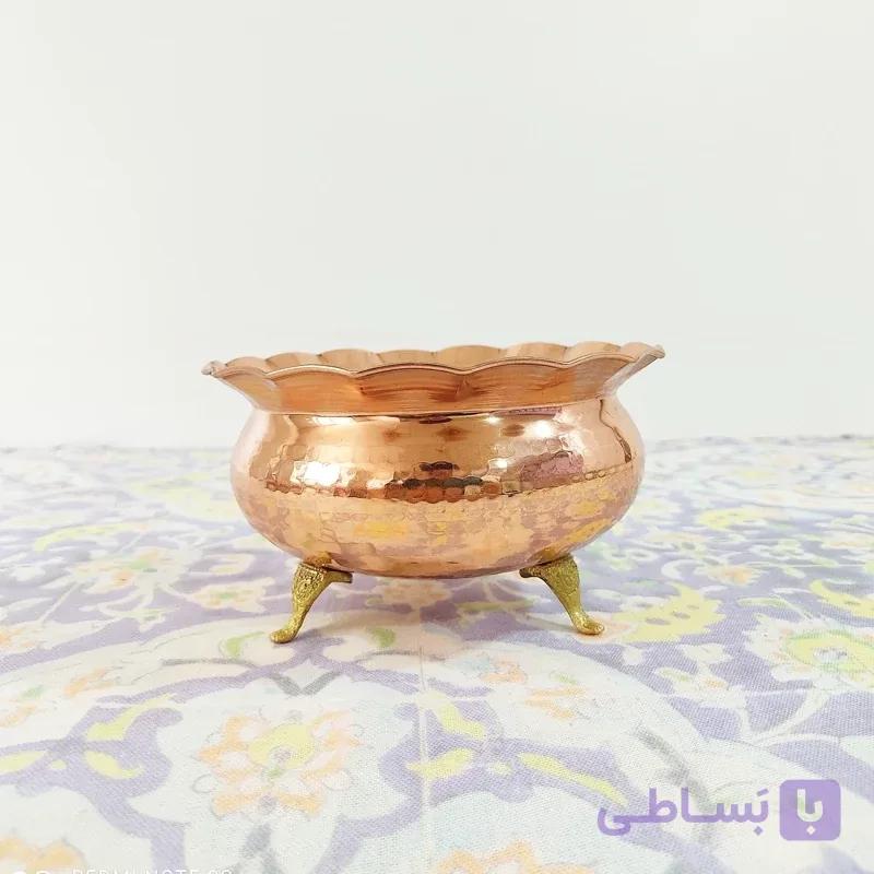 نقل خوری مسی دست ساز زنجان مدل 3 پایه چکش کاری رنگ ثابت