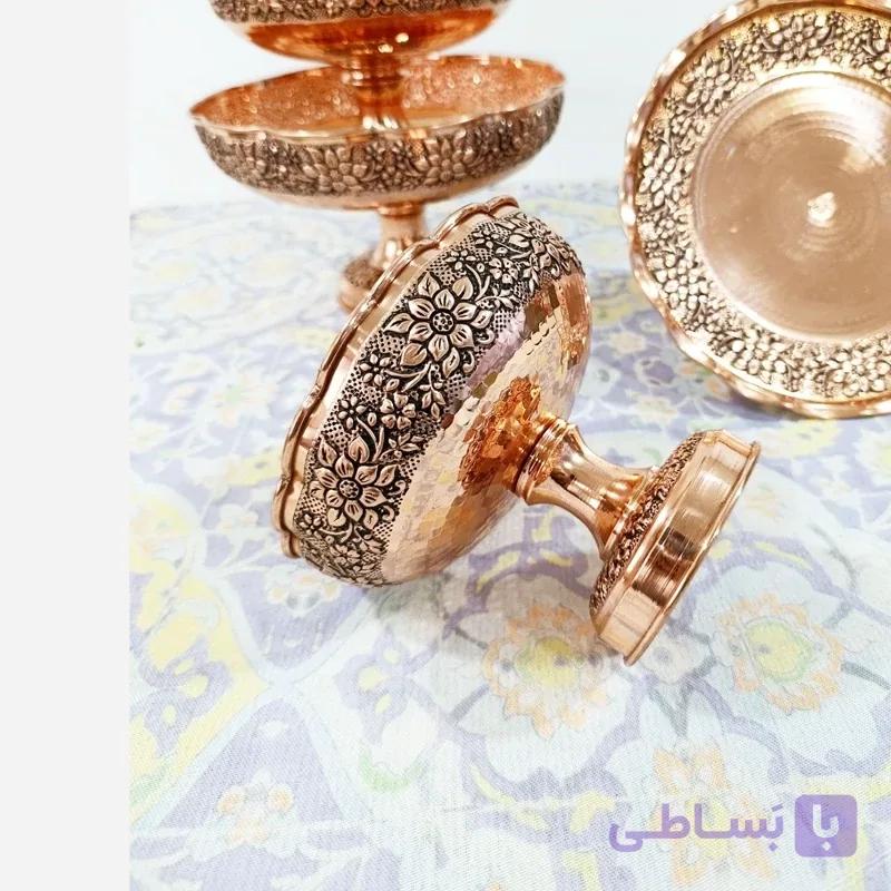 شکلات خوری مسی چکشی زنجان طرح دیبا رنگ ثابت شفاف براق