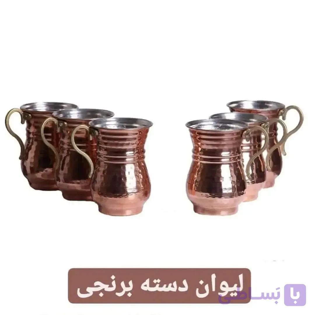 لیوان مسی شکمی ترک دسته برنجی 6 عددی ارتفاع 10 دهانه 6.5 سانت