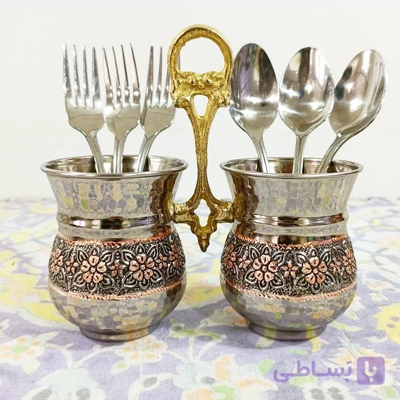 جاقاشق چنگال مسی آبکاری شده تراش شده دسته دار