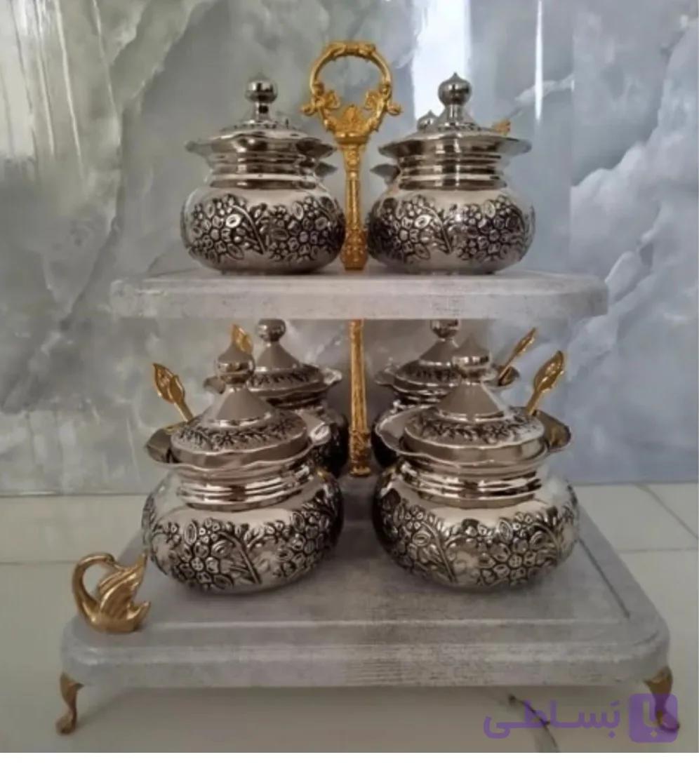 پاسماوری مسی و جا ادویه مسی گلبرگ ۸ عددی درجه‌یک نانو شده سیاه قلم گل برجسته