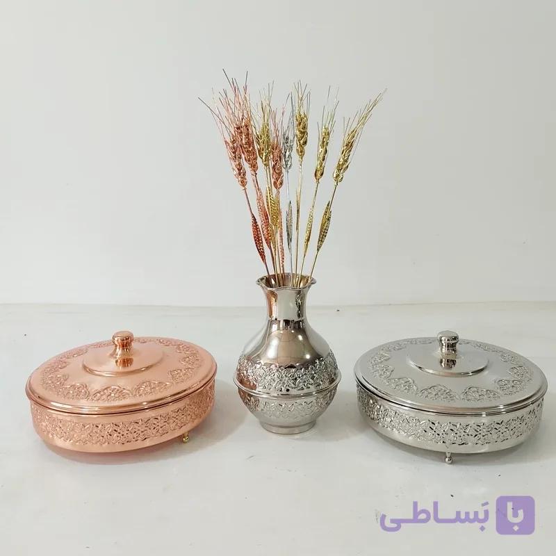 آجیل خوری در دار طرح برجسته کار شده با دست مسی نانو شده رنگ ثابت