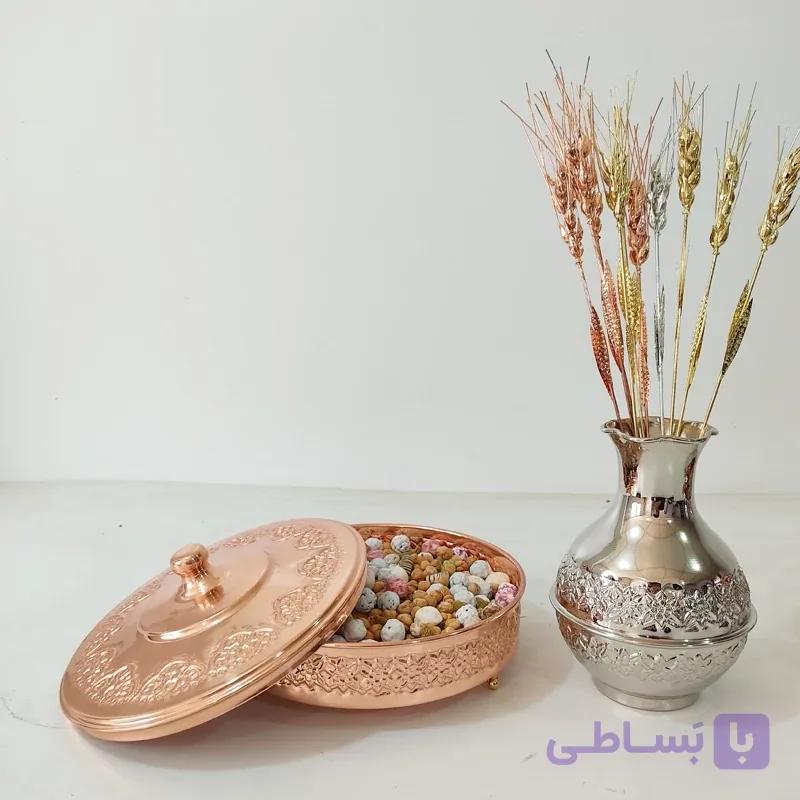 گز خوری یا شکلات و شیرینی خ مسی طرح ریز گل برجسته مدل 3 پایه نانو شده