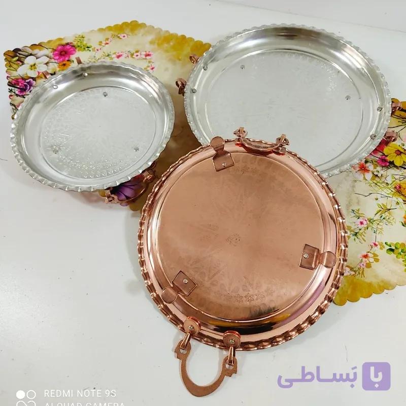 سینی دسته پایه دار مسی زنجان رنگ ثابت قطر 30