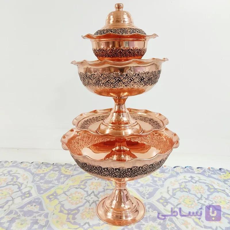 ست پذیرایی مسی دست ساز با حکاکی گل برجسته و سیاه قلم از زنجان کیفیت بالا و ارسال رایگان به سراسر ایران