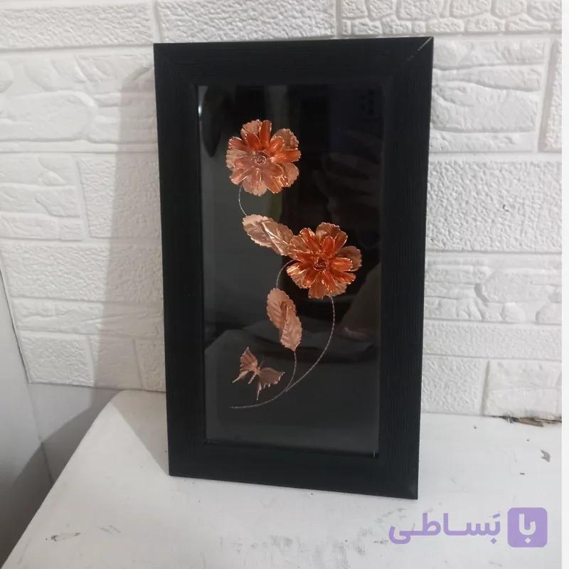 تابلو مسی طرح دو گل دست ساز زنجان مناسب کادو طول 35
