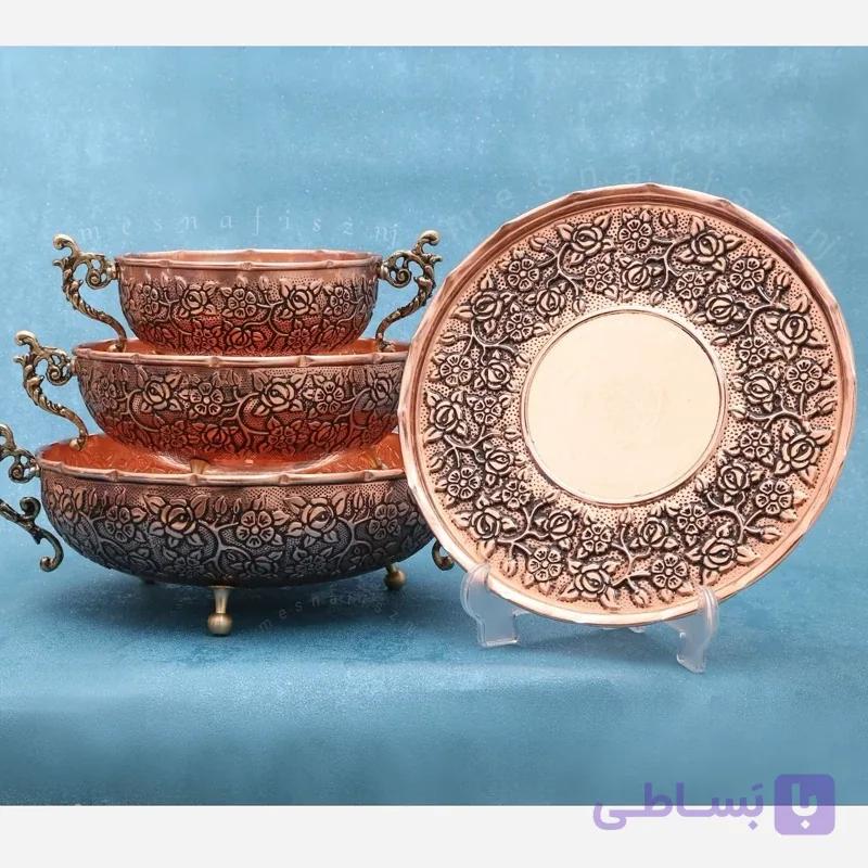 سرویس 4 تیکه پذیرایی مسی گلبرگ چکشی سه پایه کار بسیار زیبا