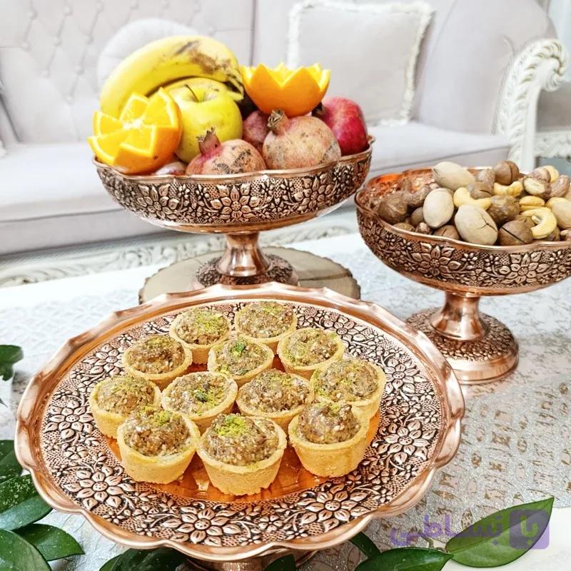 شیرینی خوری لوکس مسی دست ساز زنجان گل برجسته کاری