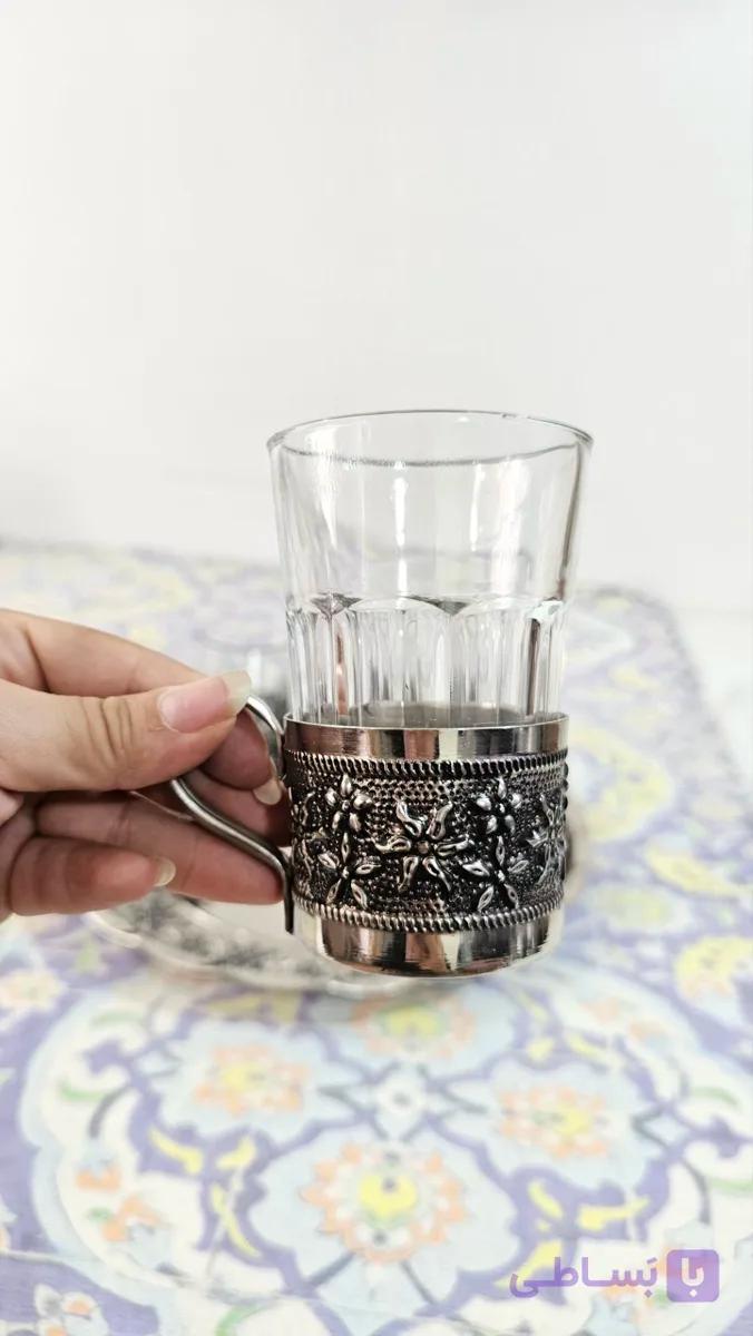 لیوان گالش دار مسی و انگاره مسی گلبرگ مسی ۶ تایی