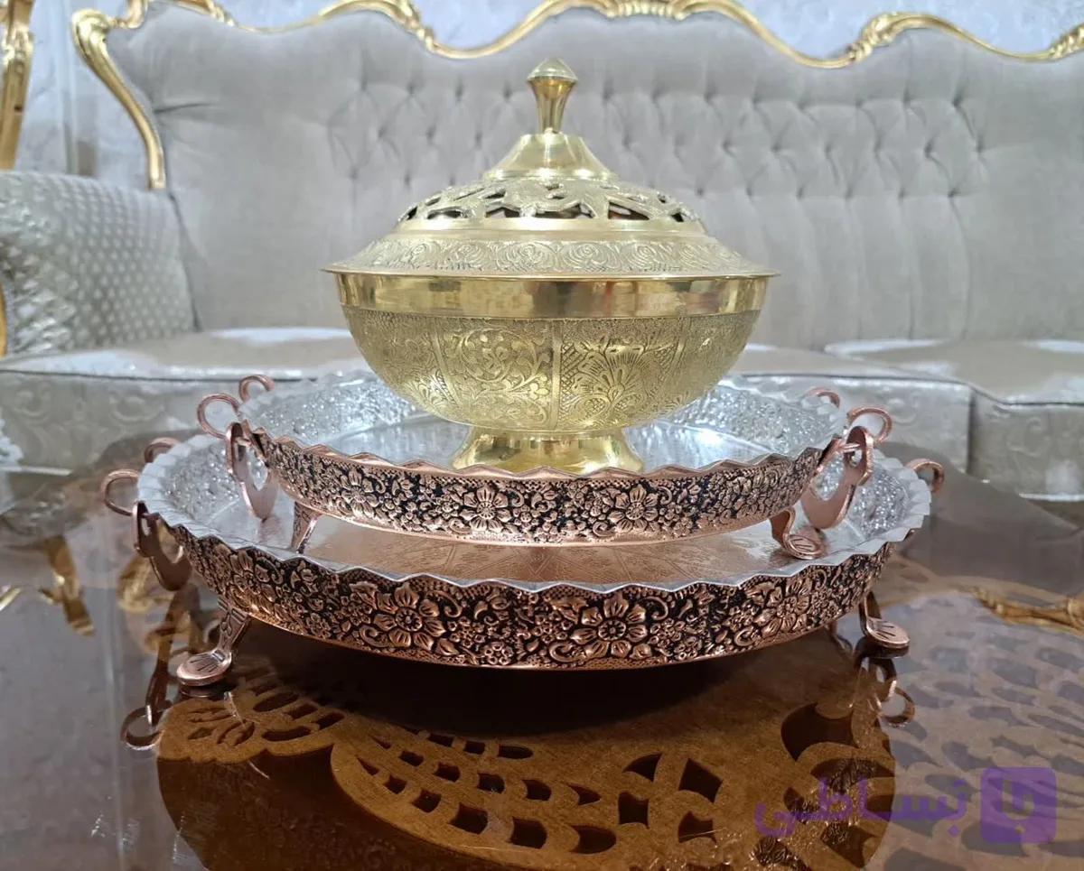 دیس گرد مسی گلبرگ پایه دار سایز ۴ قطر ۳۸ پلوخوری و مرغ خوری