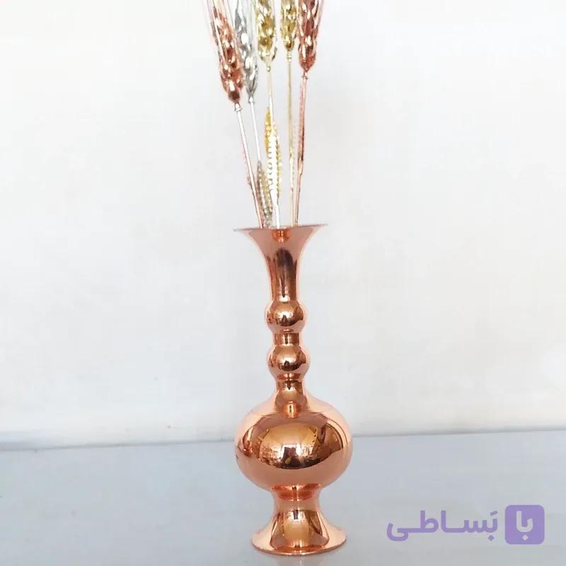 گلدان متوسط مسی زنجان با 6 سنبل مسی و طلایی نانو
