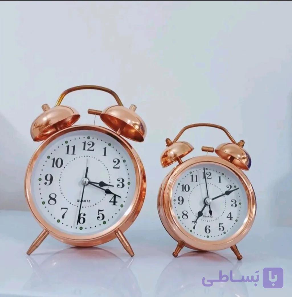 ساعت مسی هفت سین سایز 1 ارتفاع ۱۳ قطر 8 سانت زنگ دار کوکی باطری خوری در رنگ مسی