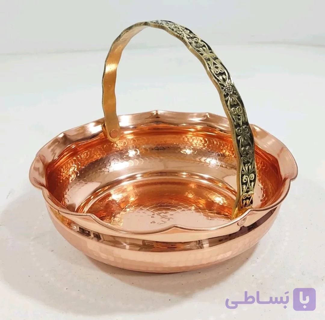 سبد شکلات و آجیل خوری مسی چکشی دسته برنجی