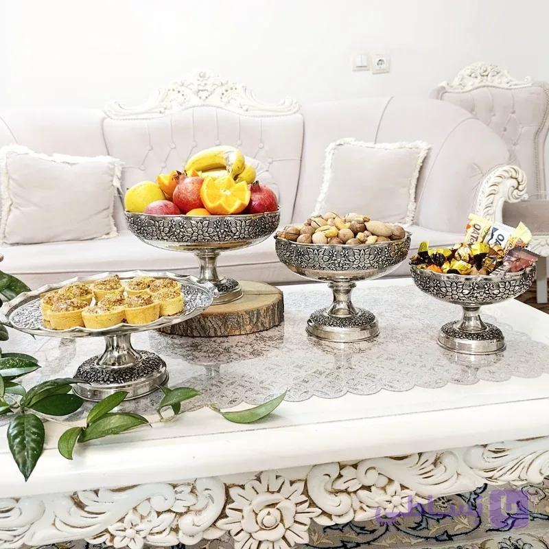 سرویس پذیرایی 3 تیکه (غیر از شیرینی خ)گل برجسته سیاه قلم تولید خودمان
