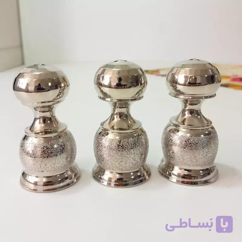 نمکدان مسی 3تایی زنجان با روکش کروم رنگ ثابت مدل شنی