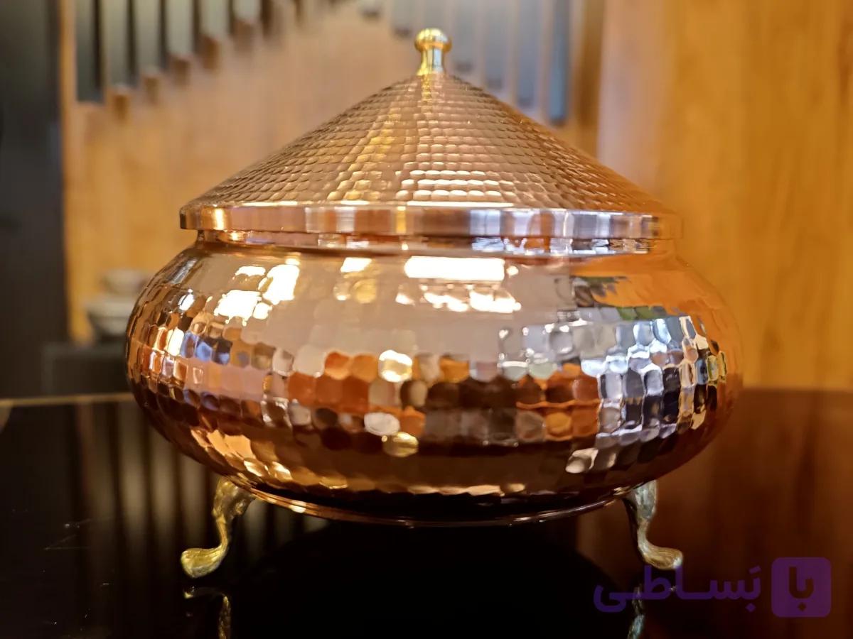 شکلات خوری ، آجیل خوری سفینه ای مسی سایز 3 ارتفاع 13 دهانه 11.5 سانت