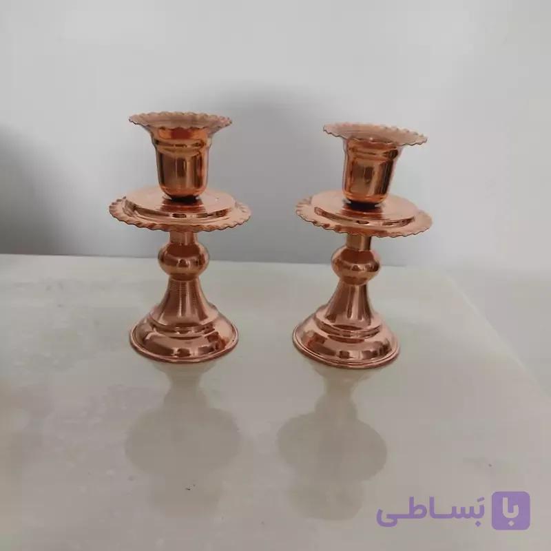 شمعدان مسی دو عدد باهم کار براق و شیک نانو شده