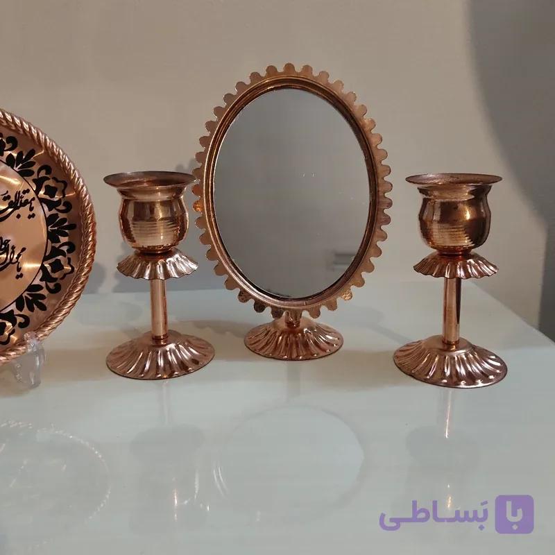 آینه و شمعدان تمام مس نانو شده رنگ ثابت