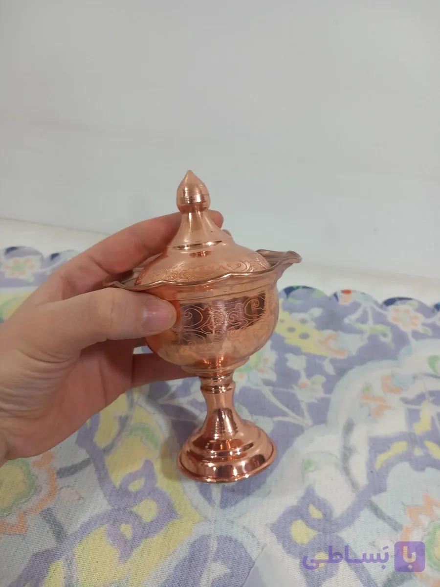 قندان مسی پایه دار لاله لیزری طرحدار قطر ۷ ارتفاع ۱۴
