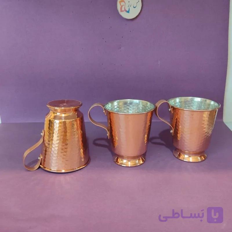 شش عدد لیوان مسی چکشی زنجان نانو شده با دسته مسی