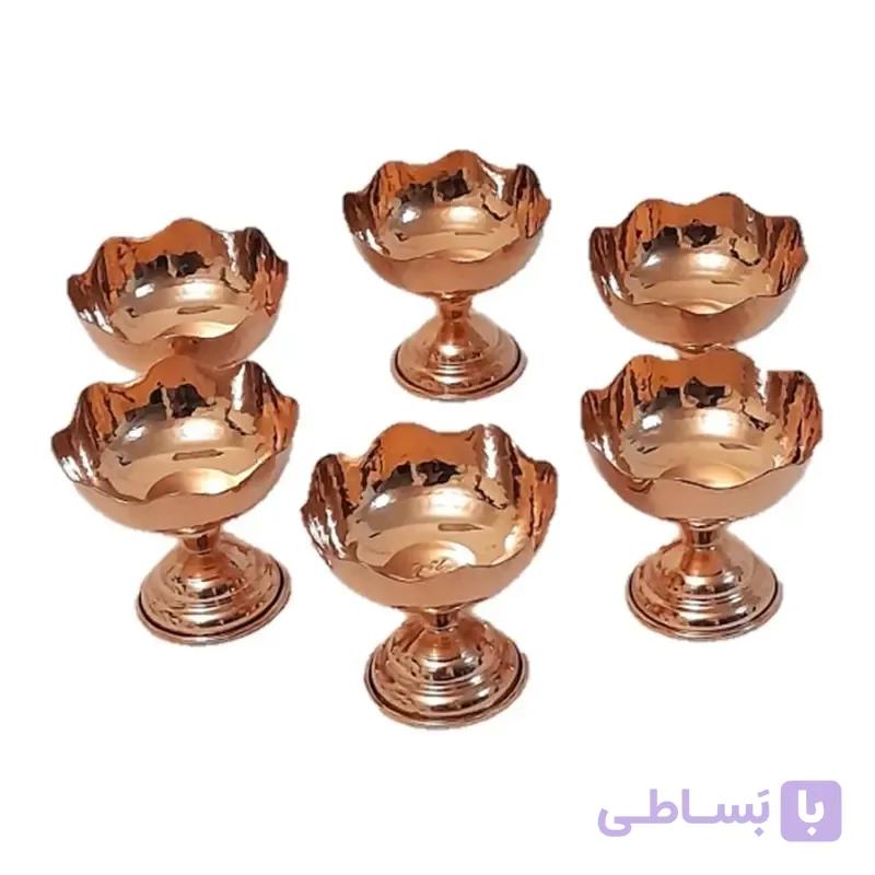 بستنی خوری و هفت سین مسی نقلی خورشیدی 6 عددی در مس نمونه زنجان.نانو شده
