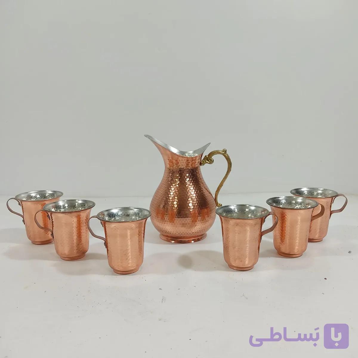 پارچ مسی اردکی به همراه 6 لیوان لاله