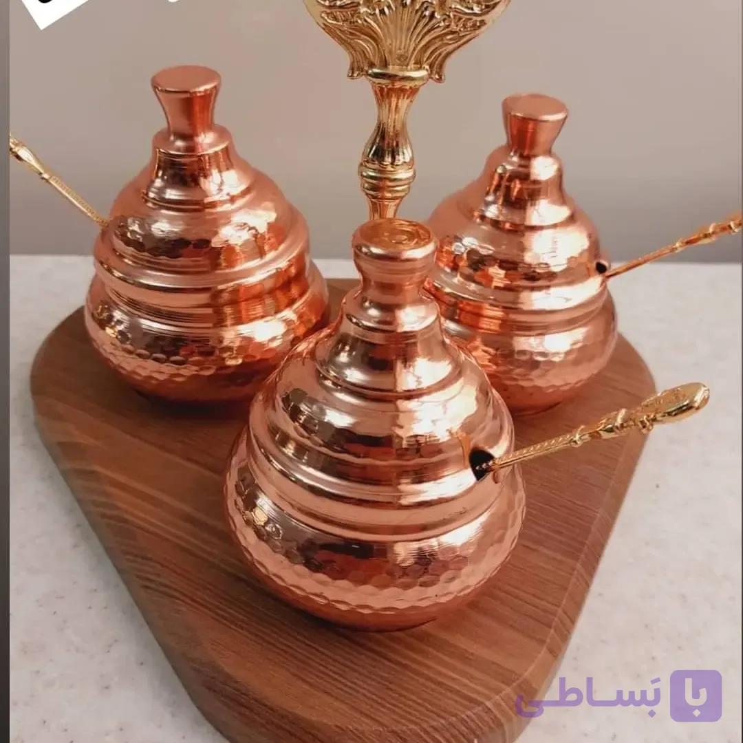 جا ادویه و جامربایی 3 تایی همراه استند چوبی ارتفاع 10.5 دهانه 5.5 سانت مناسب شکرریز. جادویه .جا مربایی