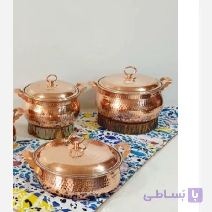 قابلمه دو عددی شکمی قطر25و22 همراه یک ماهی تابه در دارقطر25 تمام مسی