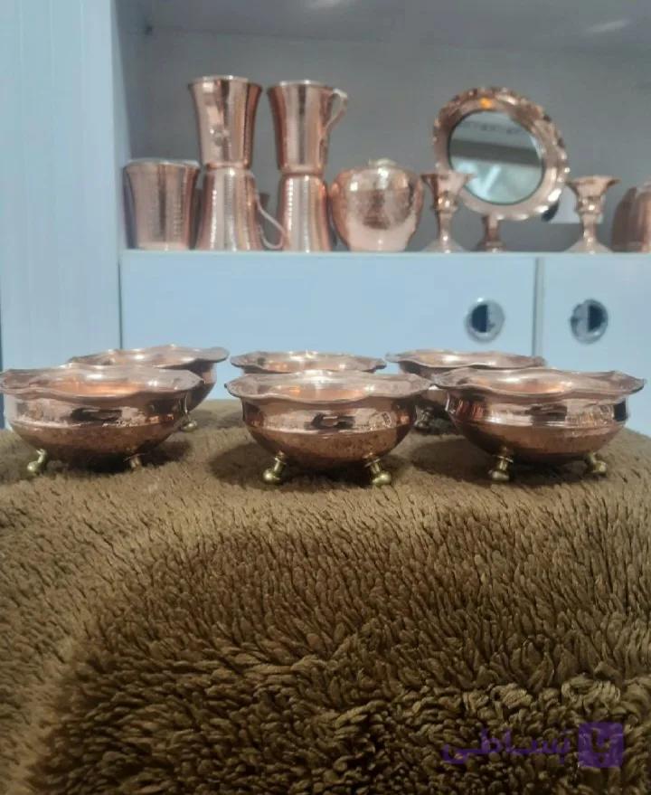 پیاله مسی سه پایه برنجی قطر ۶ عددی