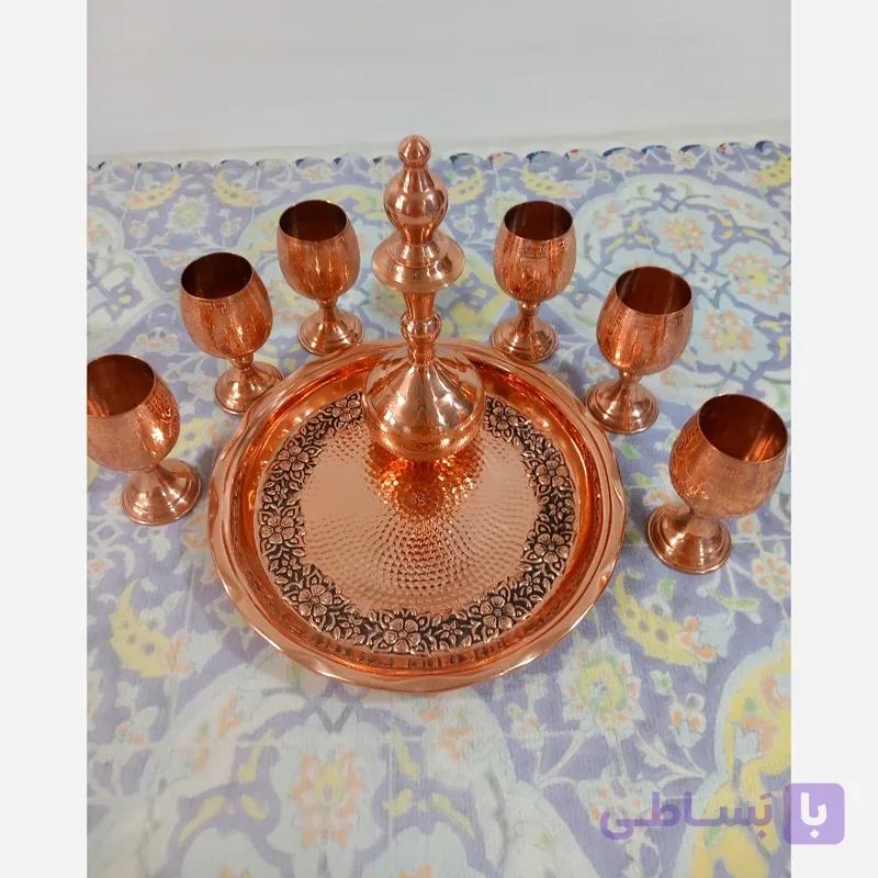 تنگ و جام (6 عددی) و سینی مسی زنجان نانو شده رنگ ثابت