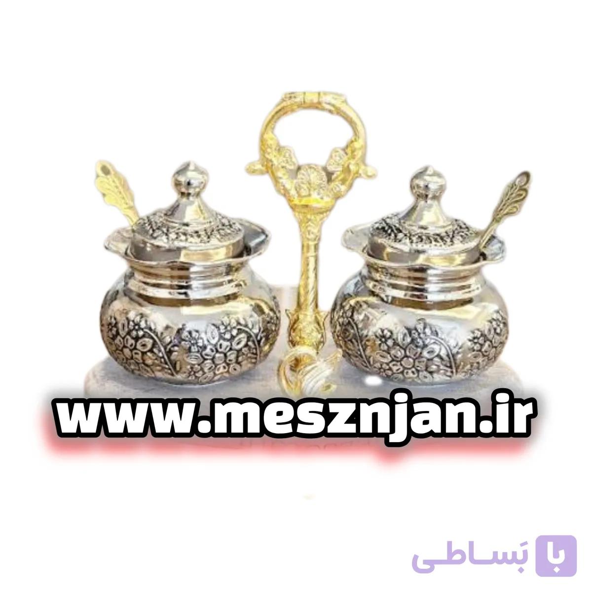جا ادویه تمام مسی دو تایی گلبرگ رنگ ثابت با استند چوبی