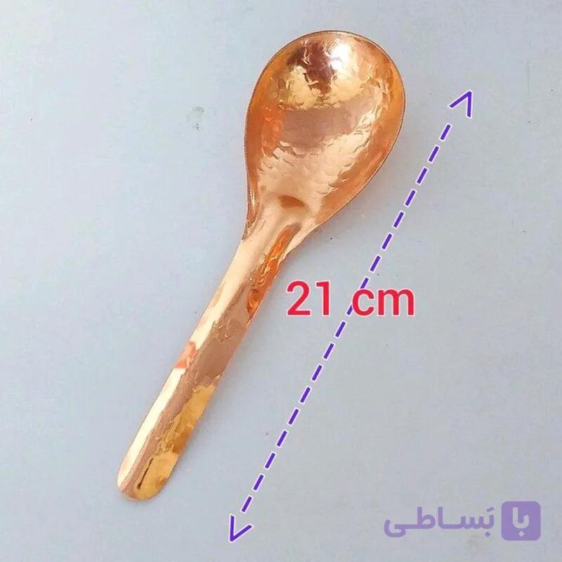قاشق آجیل مسی کروم طول 21 سانت چکشی دست ساز رنگ ثابت