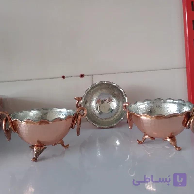 پیاله مسی 3 پایه گوشواره شش تایی نانو شده