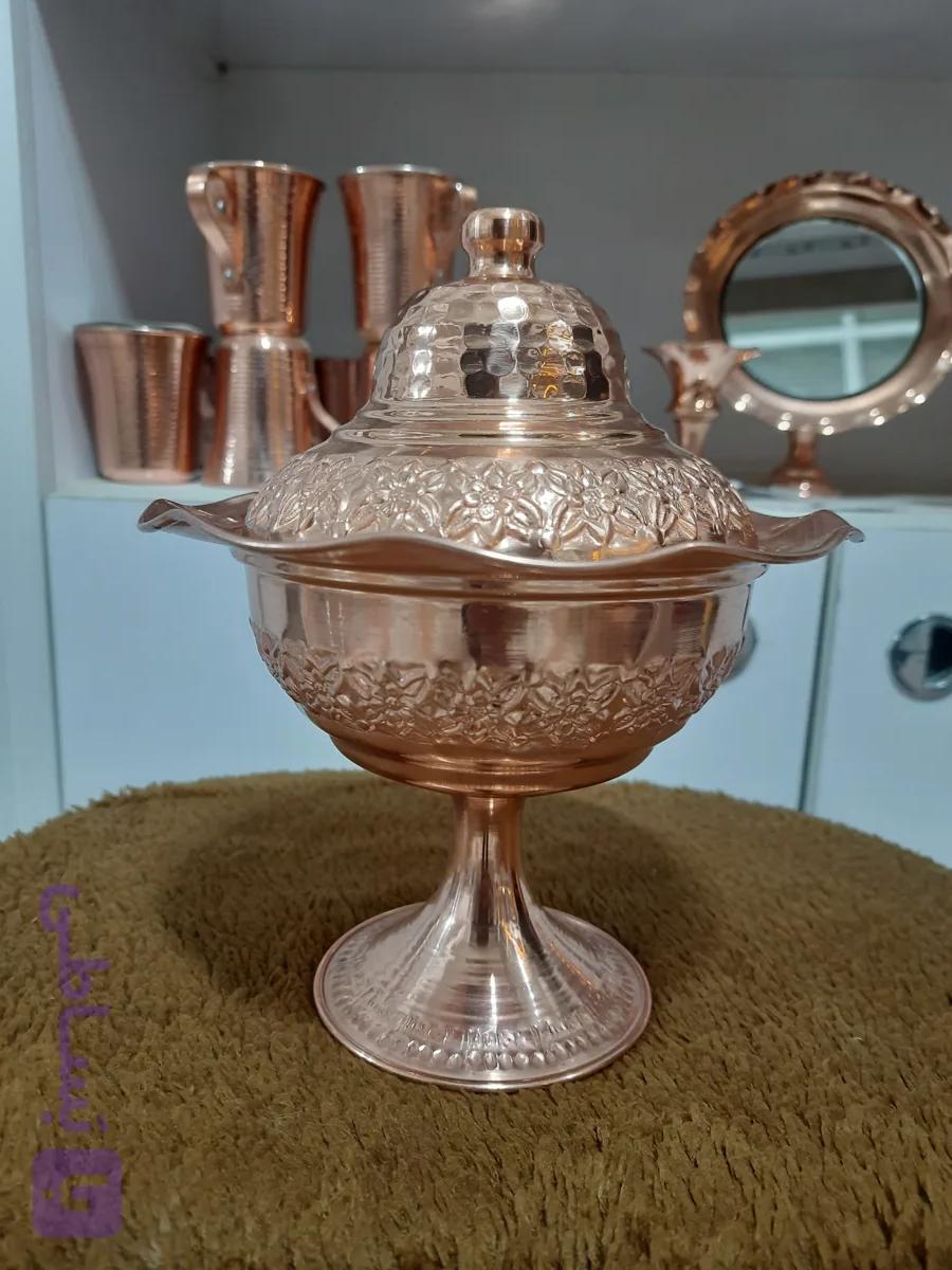 شکلات خوری درب دار مسی گل برجسته رز قطر ۱۸