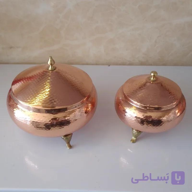 قندان کوچک مسی مدل سفینه ای نانو شده چکشی و داخل قلع شده
