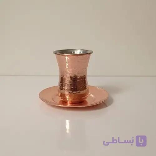 استکان و نعلبکی مسی ارتفاع 9 سانت قطر 6 سانت